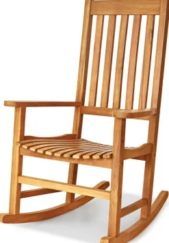 Acacia Wood Porch Rocking Chair, Wooden Rocking Chair Rocker with High Back & Armrest