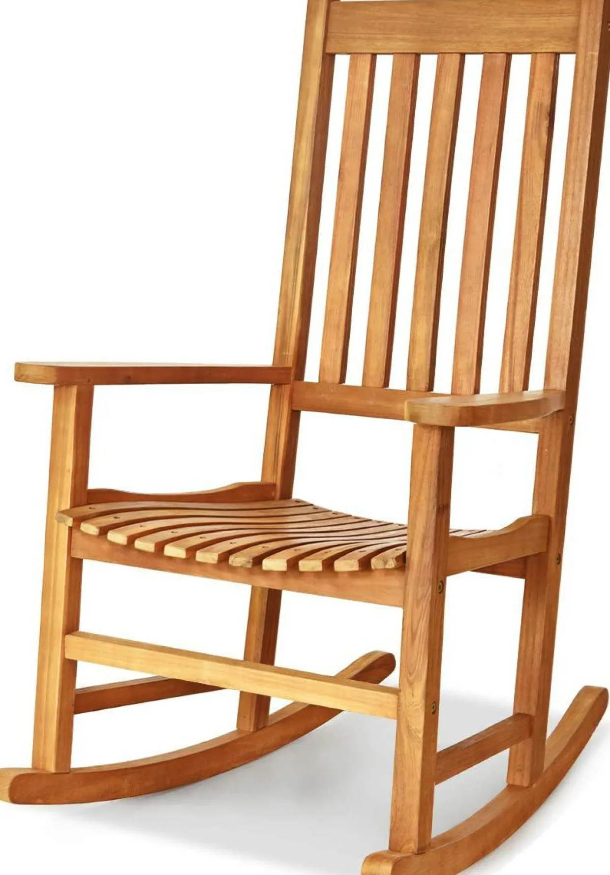 Acacia Wood Porch Rocking Chair, Wooden Rocking Chair Rocker with High Back & Armrest