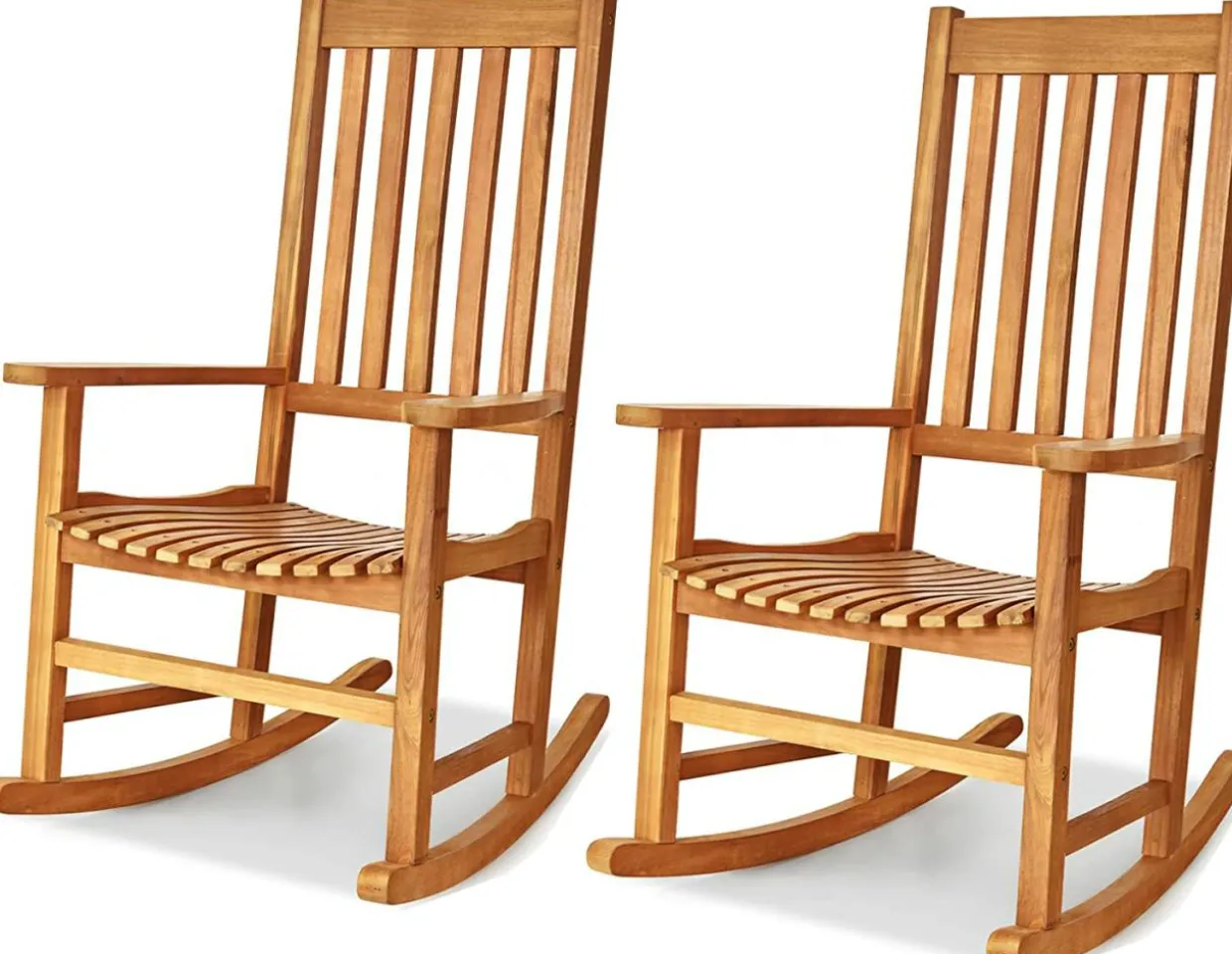 Acacia Wood Porch Rocking Chair, Wooden Rocking Chair Rocker with High Back & Armrest