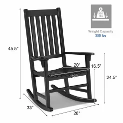 Acacia Wood Porch Rocking Chair, Wooden Rocking Chair Rocker with High Back & Armrest