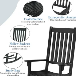 Acacia Wood Porch Rocking Chair, Wooden Rocking Chair Rocker with High Back & Armrest