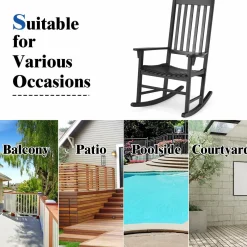 Acacia Wood Porch Rocking Chair, Wooden Rocking Chair Rocker with High Back & Armrest