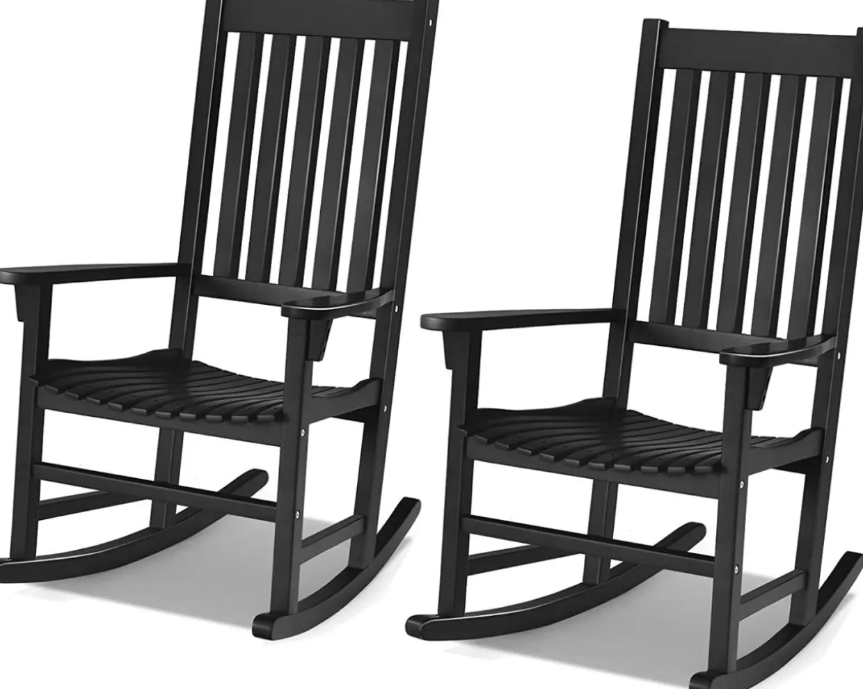 Acacia Wood Porch Rocking Chair, Wooden Rocking Chair Rocker with High Back & Armrest