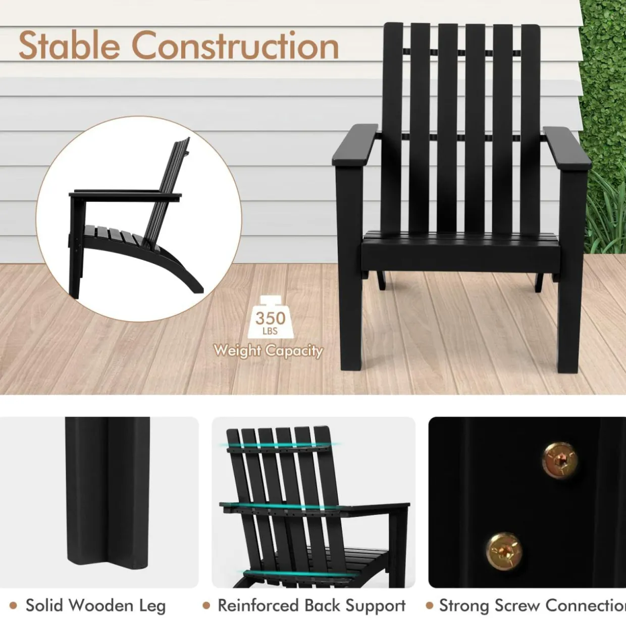 Adirondack Chair Acacia Wood Outdoor Armchairs, Weather Resistant for Patio Garden Backyard Deck Fire Pit