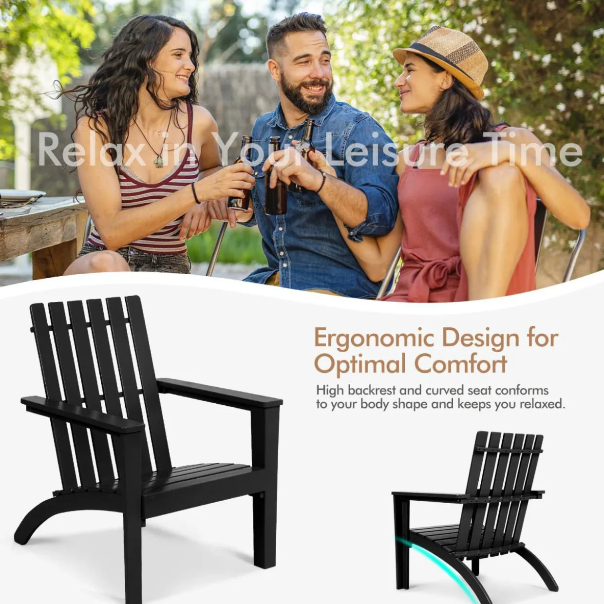 Adirondack Chair Acacia Wood Outdoor Armchairs, Weather Resistant for Patio Garden Backyard Deck Fire Pit