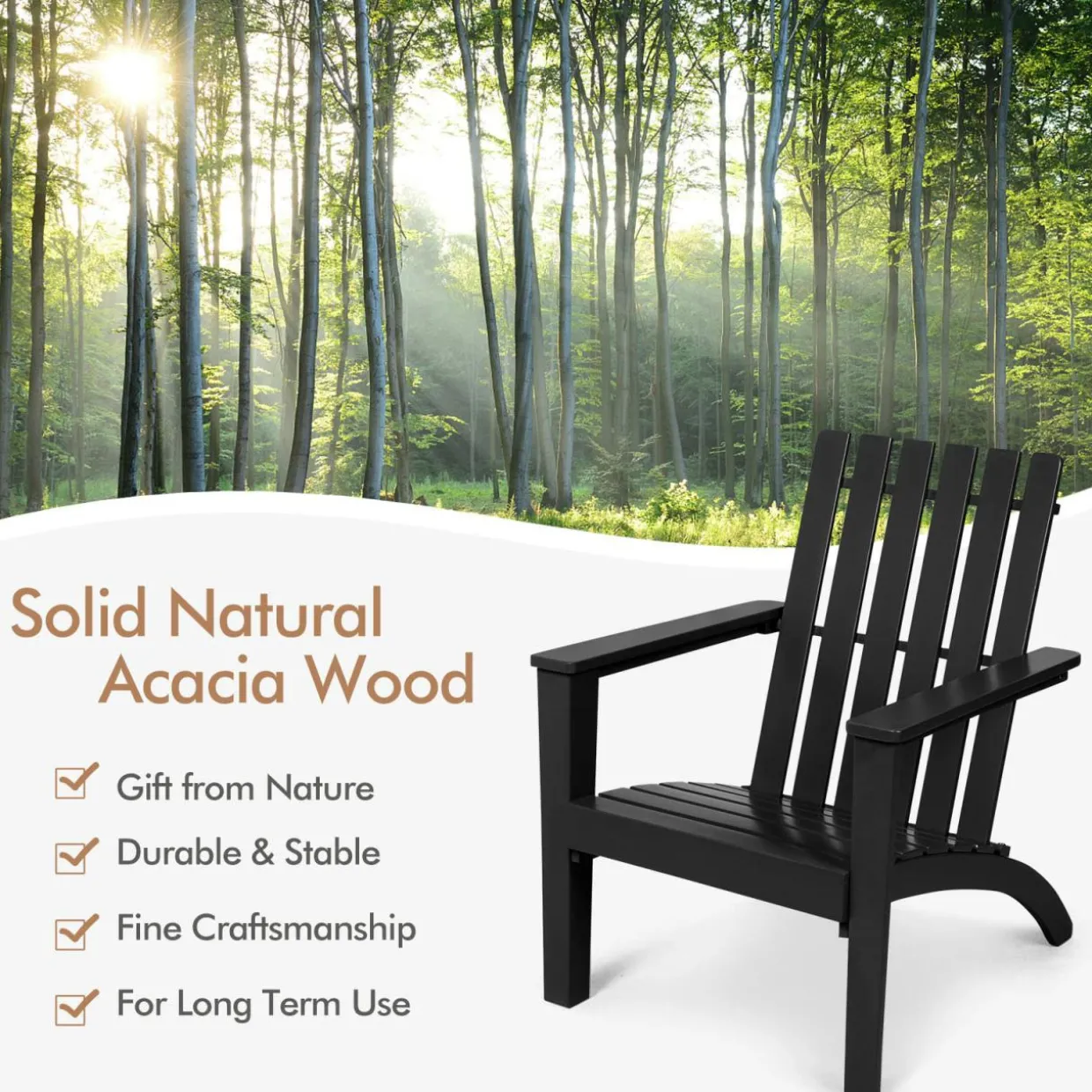 Adirondack Chair Acacia Wood Outdoor Armchairs, Weather Resistant for Patio Garden Backyard Deck Fire Pit
