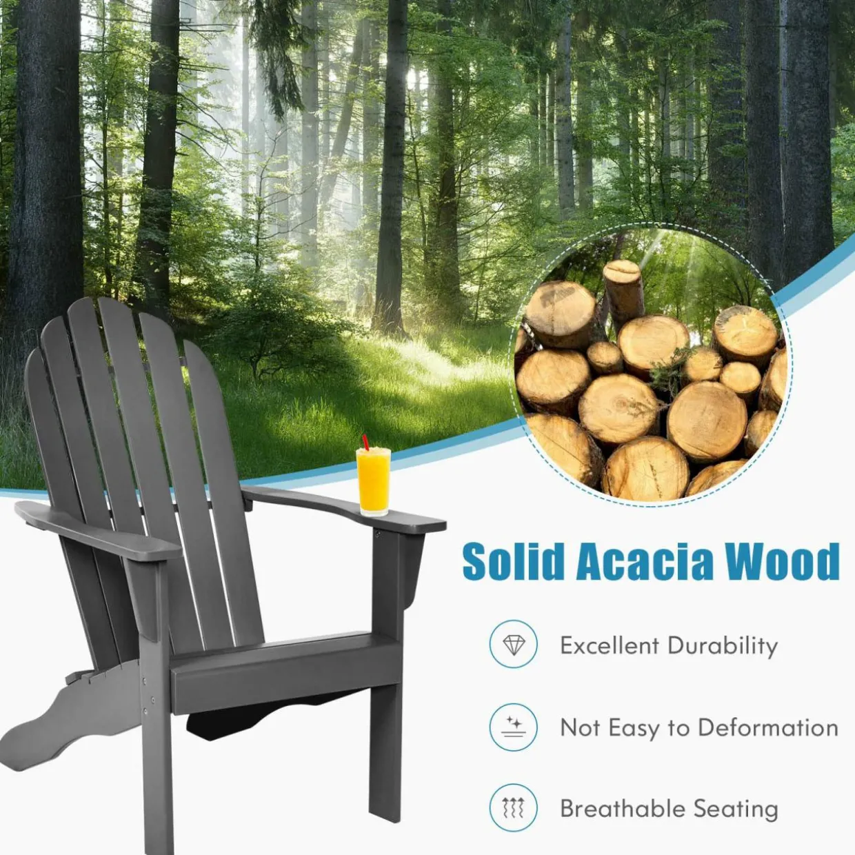 Adirondack Chair, for Patio Deck Lawn Backyard, Garden Adirondack Furniture