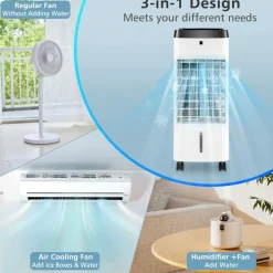 Air Cooler, 3-in-1 Portable Quiet Swamp Cooler and Humidifier with Remote