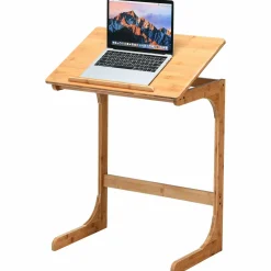 Bamboo TV Tray Sofa Side Table, 7 Angles Adjustable Couch Table