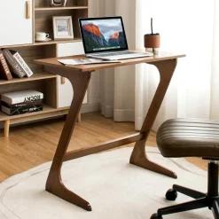 Bamboo TV Tray Sofa Side Table, Z-Shaped Couch Table with 29.5'' x 16'' Tabletop