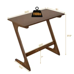 Bamboo TV Tray Sofa Side Table, Z-Shaped Couch Table with 29.5'' x 16'' Tabletop