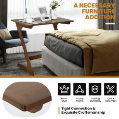 Bamboo TV Tray Sofa Side Table, Z-Shaped Couch Table with 29.5'' x 16'' Tabletop