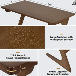 Bamboo TV Tray Sofa Side Table, Z-Shaped Couch Table with 29.5'' x 16'' Tabletop