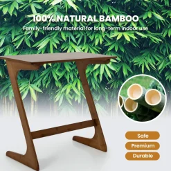 Bamboo TV Tray Sofa Side Table, Z-Shaped Couch Table with 29.5'' x 16'' Tabletop