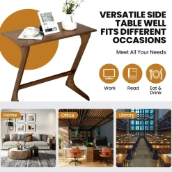 Bamboo TV Tray Sofa Side Table, Z-Shaped Couch Table with 29.5'' x 16'' Tabletop