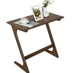 Bamboo TV Tray Sofa Side Table, Z-Shaped Couch Table with 29.5'' x 16'' Tabletop