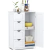 Bathroom Floor Cabinet, Free Standing Storage Cabinet with 4 Drawers & Single Door, 22 x 12 x 32 Inches