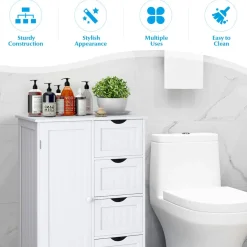 Bathroom Floor Cabinet, Free Standing Storage Cabinet with 4 Drawers & Single Door, 22 x 12 x 32 Inches
