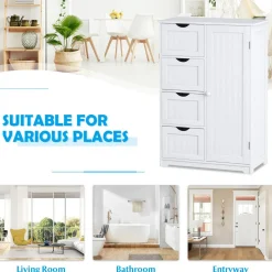 Bathroom Floor Cabinet, Free Standing Storage Cabinet with 4 Drawers & Single Door, 22 x 12 x 32 Inches