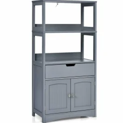 Bathroom Floor Cabinet with Drawer, 2 Open Shelves and Door Cupboard
