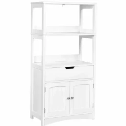Bathroom Floor Cabinet with Drawer, 2 Open Shelves and Door Cupboard