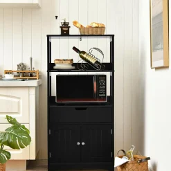 Bathroom Floor Cabinet with Drawer, 2 Open Shelves and Door Cupboard