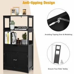 Bathroom Floor Cabinet with Drawer, 2 Open Shelves and Door Cupboard