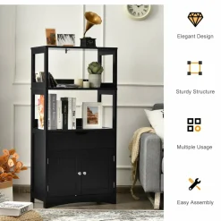 Bathroom Floor Cabinet with Drawer, 2 Open Shelves and Door Cupboard