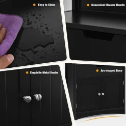 Bathroom Floor Cabinet with Drawer, 2 Open Shelves and Door Cupboard