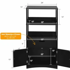 Bathroom Floor Cabinet with Drawer, 2 Open Shelves and Door Cupboard