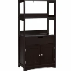 Bathroom Floor Cabinet with Drawer, 2 Open Shelves and Door Cupboard