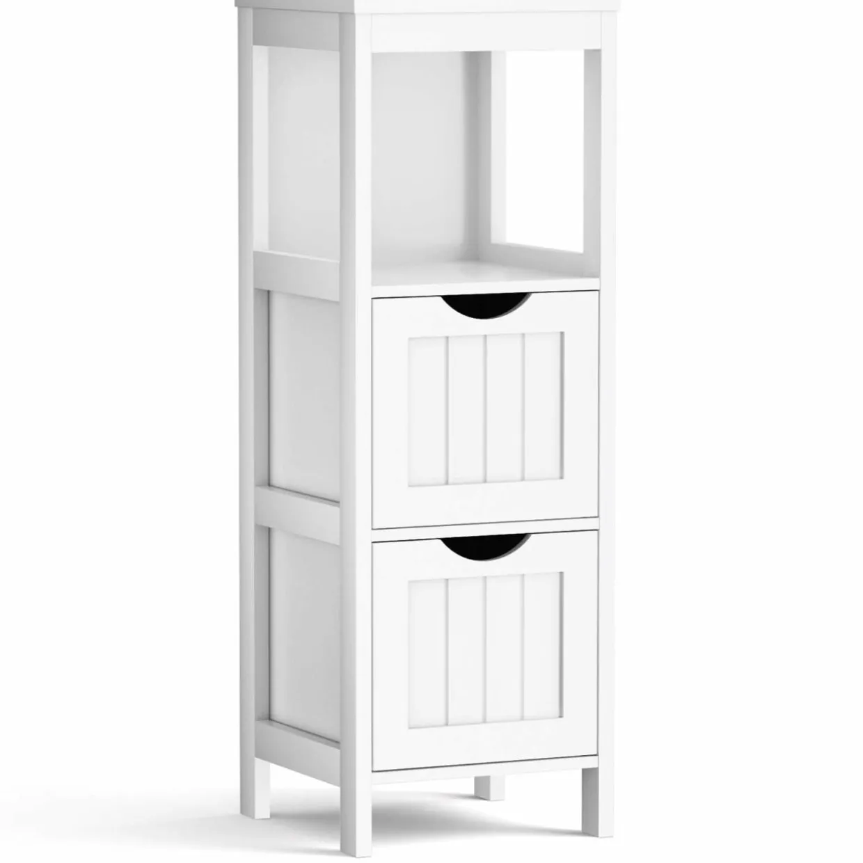 Bathroom Floor Cabinet, Wooden Storage Cabinet w/2 Adjustable Drawers