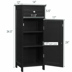 Bathroom Floor Cabinet, Wooden Side Storage Organizer Unit
