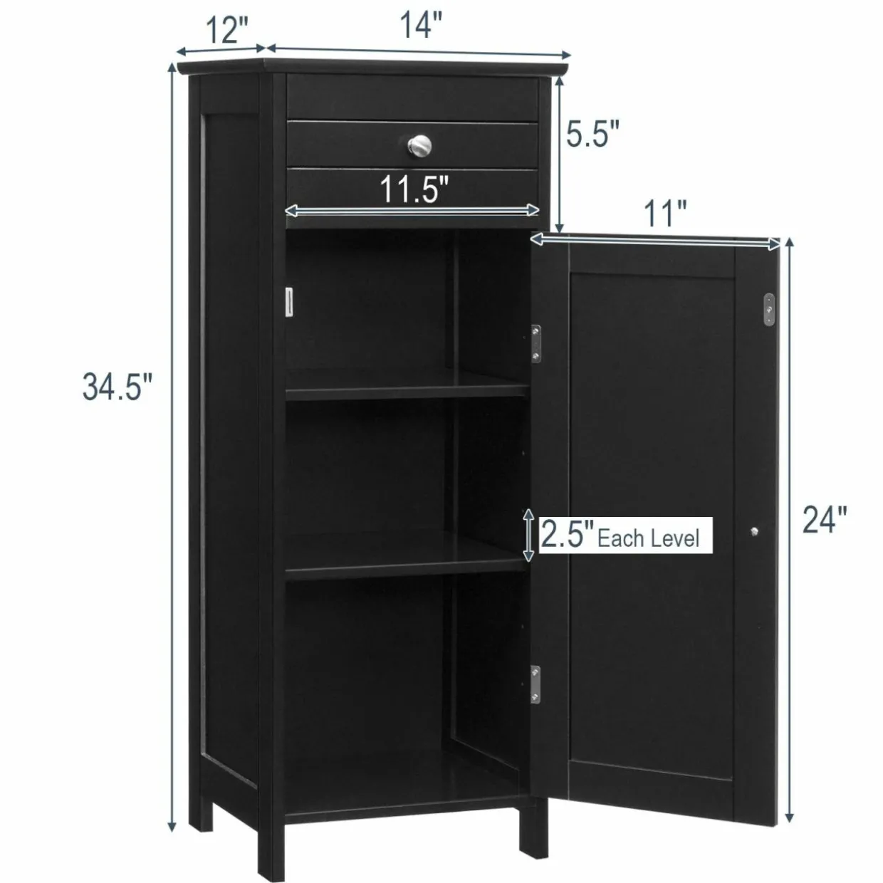 Bathroom Floor Cabinet, Wooden Side Storage Organizer Unit