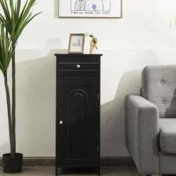 Bathroom Floor Cabinet, Wooden Side Storage Organizer Unit