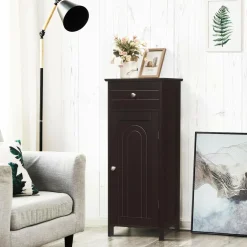 Bathroom Floor Cabinet, Wooden Side Storage Organizer Unit