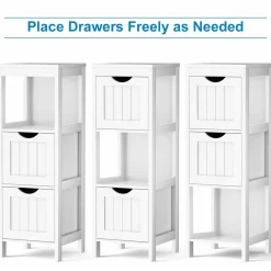 Bathroom Floor Cabinet, Wooden Storage Cabinet w/2 Adjustable Drawers