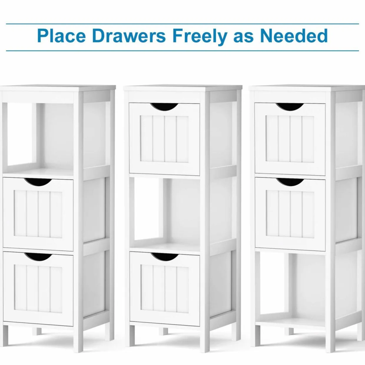Bathroom Floor Cabinet, Wooden Storage Cabinet w/2 Adjustable Drawers
