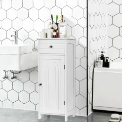 Bathroom Floor Cabinet, Wooden Side Storage Organizer Unit