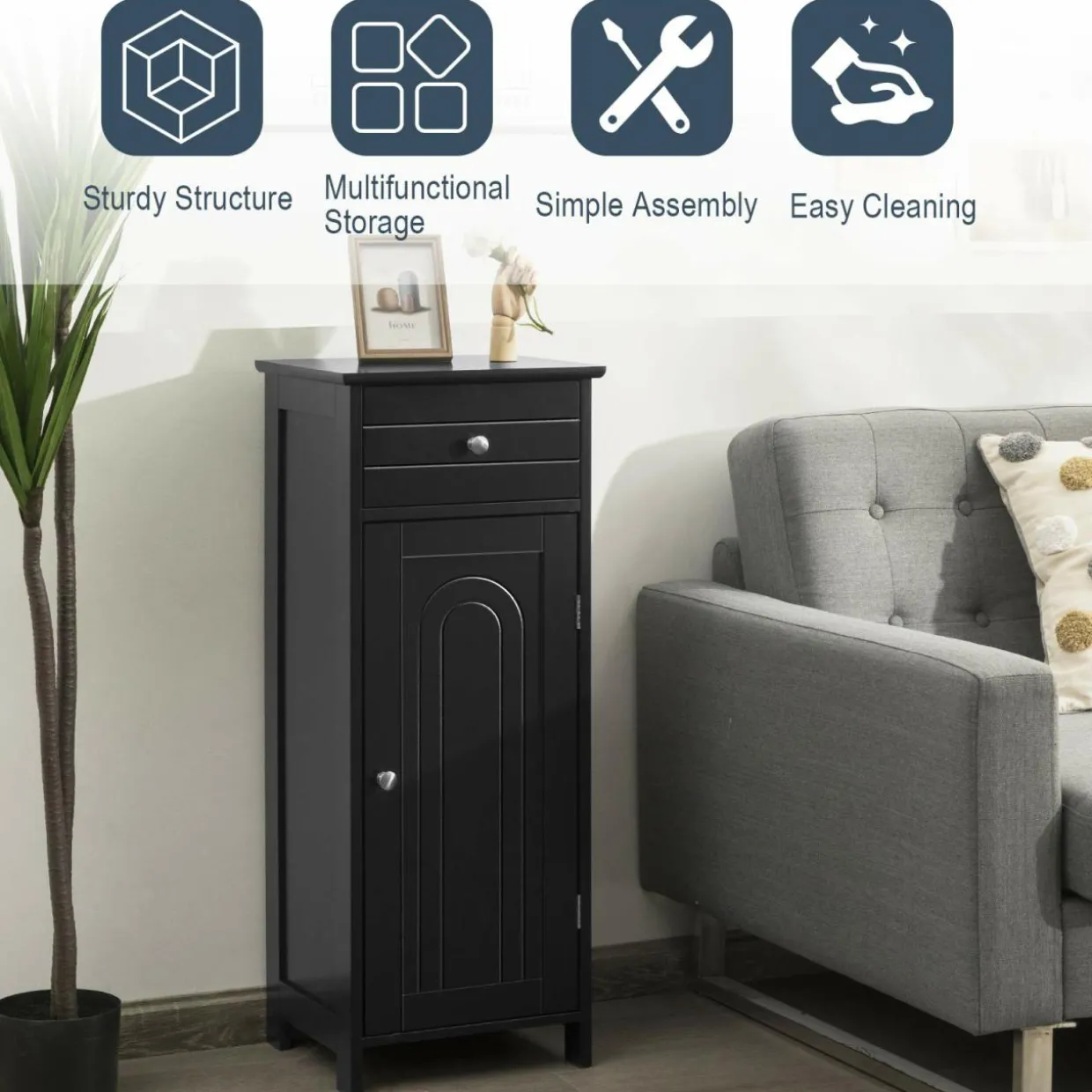 Bathroom Floor Cabinet, Wooden Side Storage Organizer Unit
