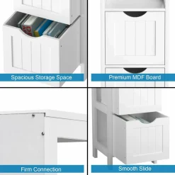 Bathroom Floor Cabinet, Wooden Storage Cabinet w/2 Adjustable Drawers