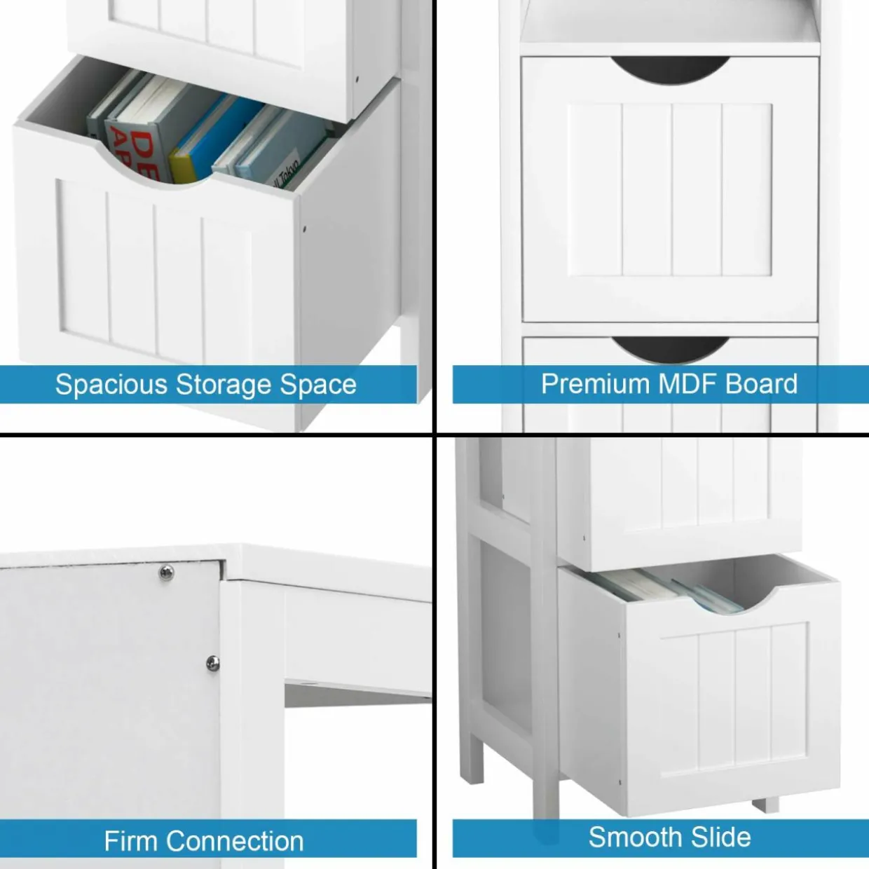 Bathroom Floor Cabinet, Wooden Storage Cabinet w/2 Adjustable Drawers
