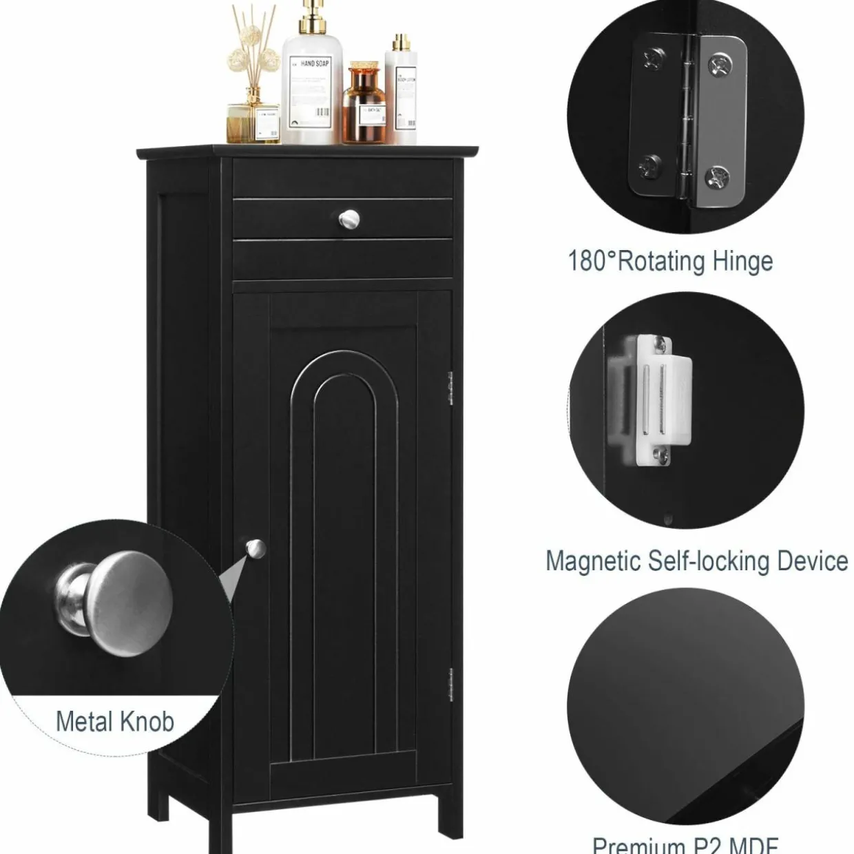 Bathroom Floor Cabinet, Wooden Side Storage Organizer Unit