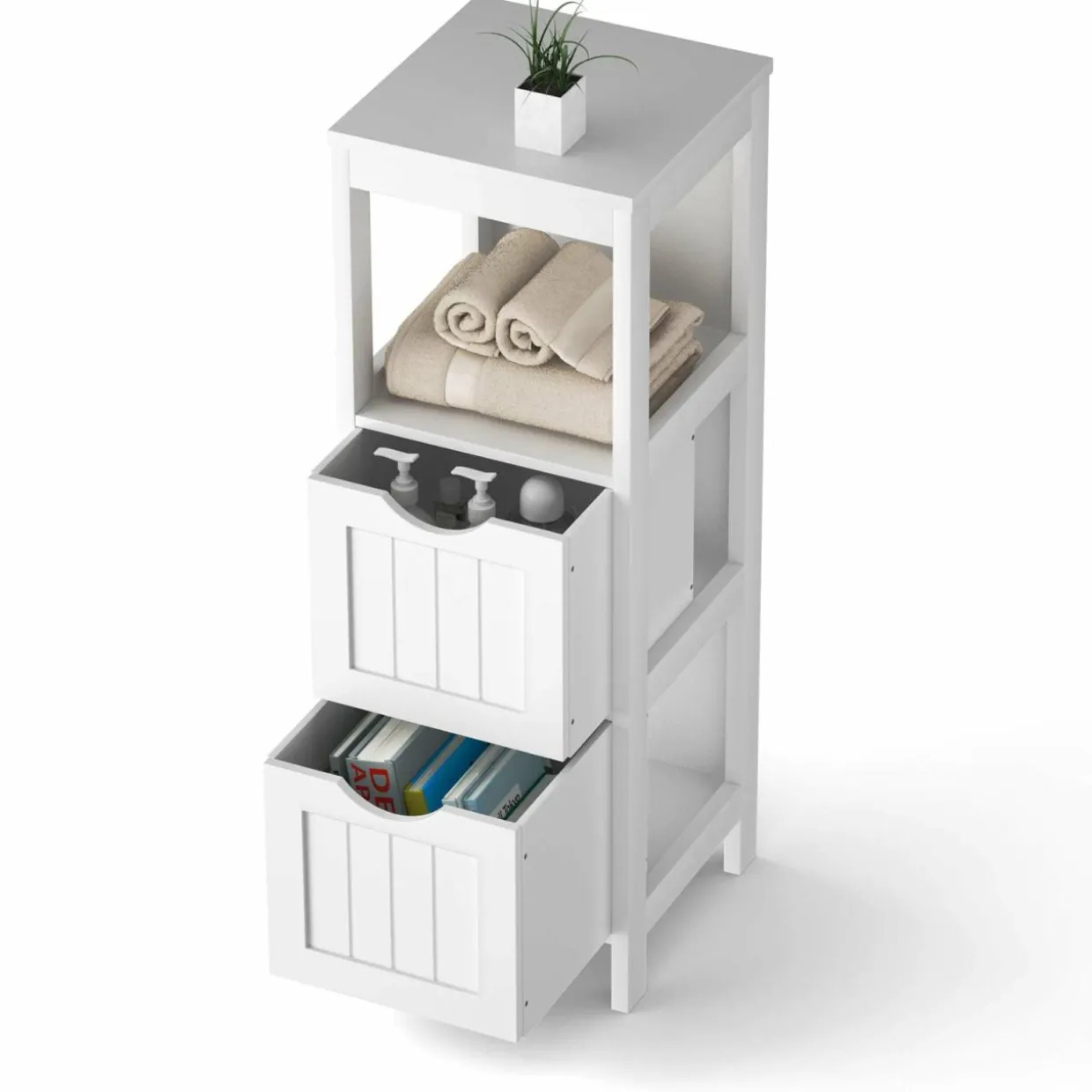 Bathroom Floor Cabinet, Wooden Storage Cabinet w/2 Adjustable Drawers
