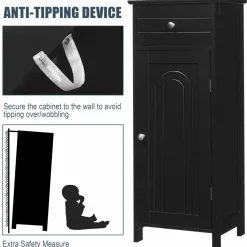 Bathroom Floor Cabinet, Wooden Side Storage Organizer Unit