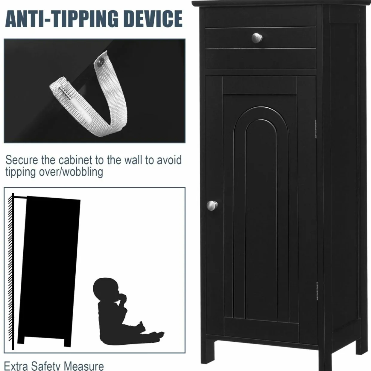 Bathroom Floor Cabinet, Wooden Side Storage Organizer Unit