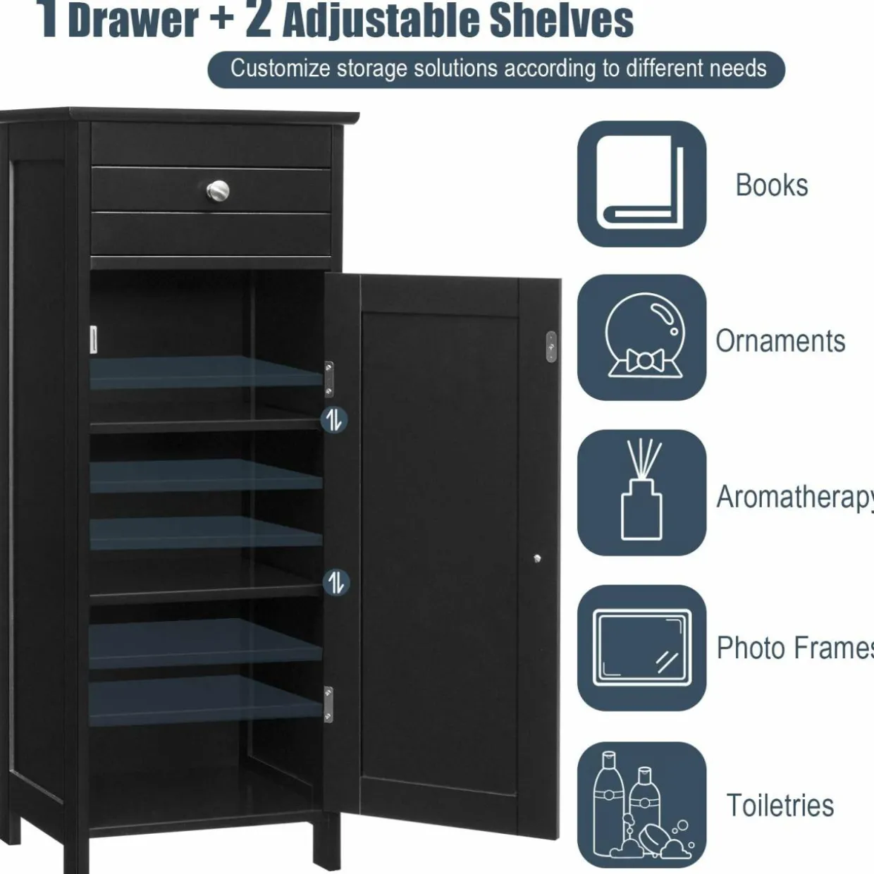 Bathroom Floor Cabinet, Wooden Side Storage Organizer Unit