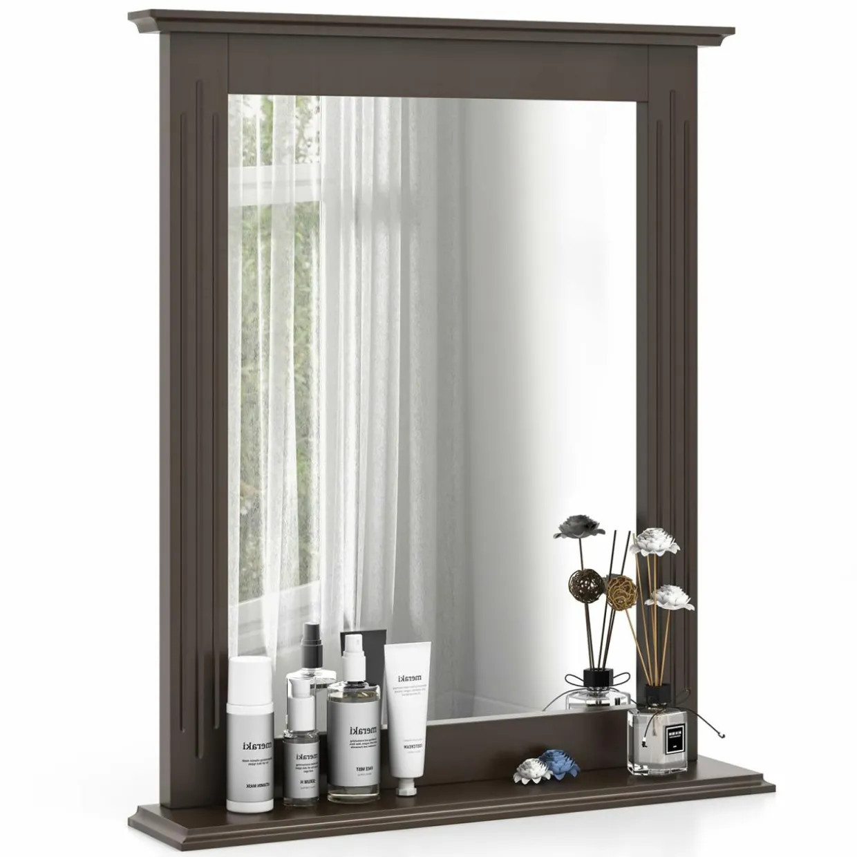 Bathroom Wall Mirror with Shelf, Square Makeup Mirror Wall Hanging Mirror