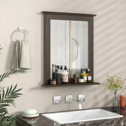Bathroom Wall Mirror with Shelf, Square Makeup Mirror Wall Hanging Mirror