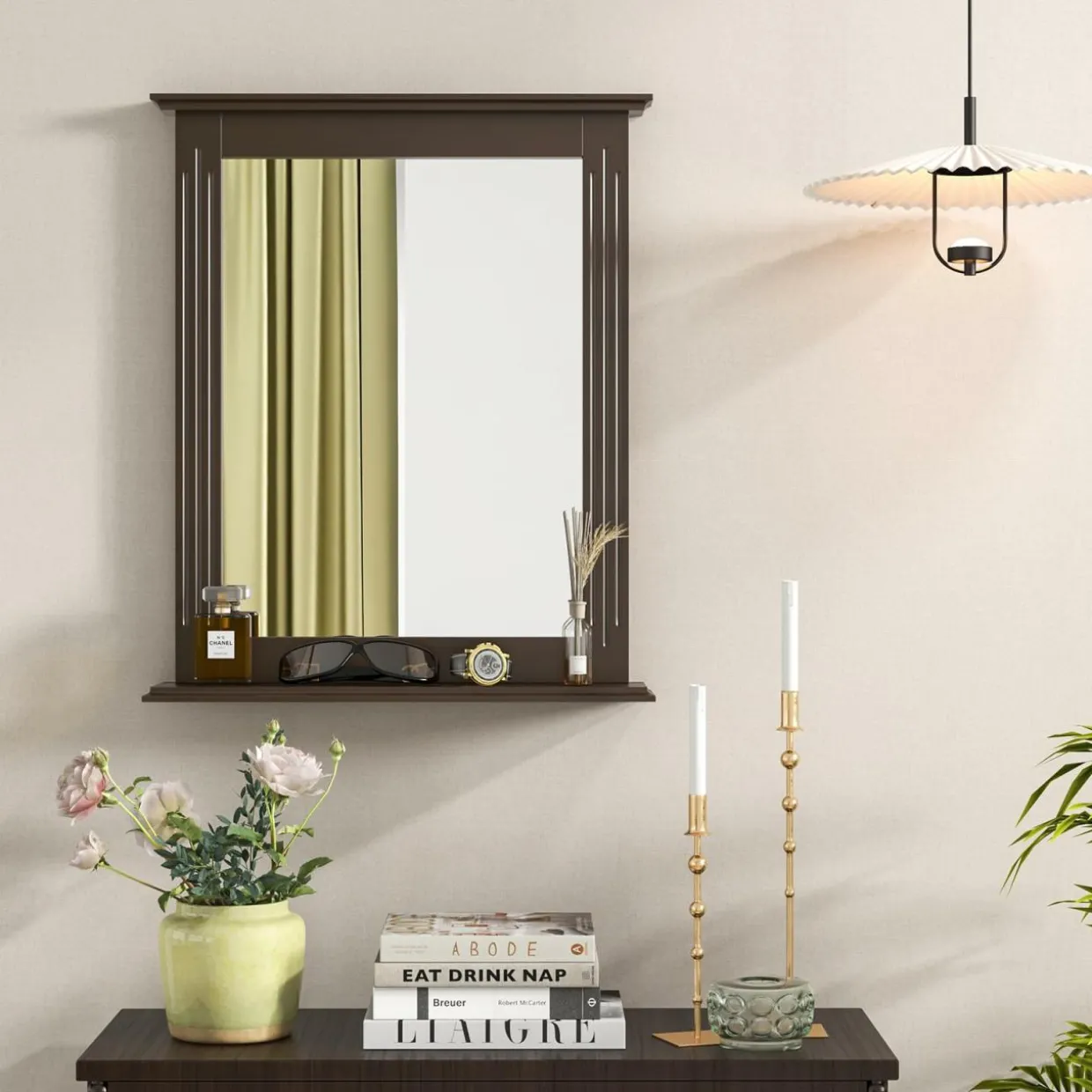 Bathroom Wall Mirror with Shelf, Square Makeup Mirror Wall Hanging Mirror